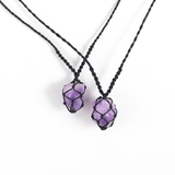 Vòng cổ macrame đá thô thạch anh tím amethyst