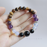 Vòng tay mix hạt Đá Amethyst, Tiger's eye, Black Obsidian và Opalite với Charm Tỏa Sáng