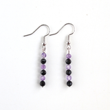 Bông tai đá Black tourmaline & Thạch anh tím amethyst