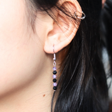 Bông tai đá Black tourmaline & Thạch anh tím amethyst