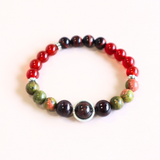 Vòng tay hạt mix đá kết hợp Charm dành cho người mệnh Hỏa (Garnet - Unakite - Carnelian - Tiger's eye)