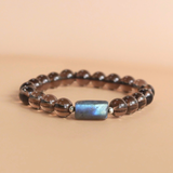 Vòng tay lu thống đá Xà cừ (Labradonite) mix thạch anh khói (Smoky Quartz)