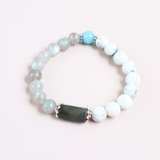 Vòng tay Lu thống Đá Xà Cừ (Labradorite) kết hợp đá Howlite & Blue Agate giúp cho học tập