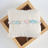 Vòng tay minimalist chuỗi đá Aquamarine & Thạch anh hồng (rose quartz)
