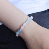 Vòng tay minimalist chuỗi đá Aquamarine & Thạch anh hồng (rose quartz)