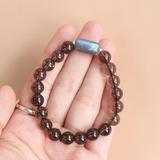 Vòng tay lu thống đá Xà cừ (Labradonite) mix thạch anh khói (Smoky Quartz)