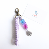 Móc khóa macrame kết hợp đá unicorn aura quartz - thạch anh hào quang