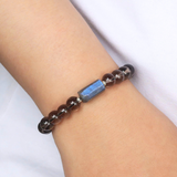 Vòng tay lu thống đá Xà cừ (Labradonite) mix thạch anh khói (Smoky Quartz)