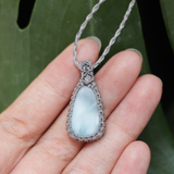 Vòng cổ đá Larimar năng lượng từ biển cả và tình yêu, trang sức macrame kiểu dáng đơn giản