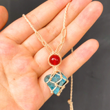 Vòng cổ Macrame đá thô Apatie kết hợp hạt Carnelian kích thích sự sáng tạo