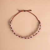Vòng chân macrame đá thạch anh hồng (rose quartz) và morganite năng lượng tình yêu