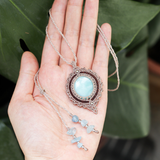 Vòng cổ đá Larimar họa tiết boho kết hợp đá aquamarine, trang sức macrame với đá tự nhiên mang năng lượng tình yêu, quà tặng cho nữ