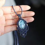 Vòng cổ đá xà cừ labradorite họa tiết macrame thiết kế, trang sức đá thủ công