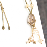 Vòng Cổ Macrame đá Thạch anh Tóc Vàng mix hạt mang năng lượng thịnh vượng, thông thái - Golden Rutilated Quartz