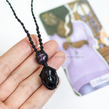 Vòng cổ năng lượng bảo vệ trừ tà, tốt cho giấc ngủ, đá Black Obsidian & Dream Amethyst