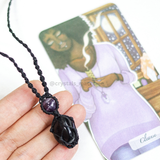 Vòng cổ năng lượng bảo vệ trừ tà, tốt cho giấc ngủ, đá Black Obsidian & Dream Amethyst