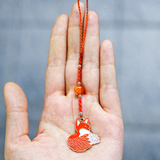 Móc khóa charm con cáo và đá carnelian năng lượng tình yêu, khôn ngoan, thông suốt