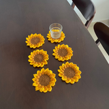 Lót ly sunflower hoa hướng dương dễ thương trang trí, giúp thấm hút nước và trang trí, giữ bàn sạch sẽ