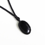 Vòng Cổ Đá Black Obsidian Mài Bọc Kiểu Micro Macrame Cho Nam