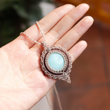 Vòng cổ đá Larimar họa tiết boho kết hợp đá aquamarine, trang sức macrame với đá tự nhiên mang năng lượng tình yêu, quà tặng cho nữ