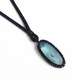 Vòng Cổ Đá Aquamarine Mài Bọc Kiểu Micro Macrame Cho Nam