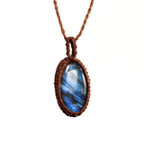 Vòng Cổ Macrame Đá Xà Cừ Ánh Xanh – Labradorite Tự Nhiên