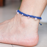 Vòng chân đá thạch anh hồng năng lượng tình yêu cùng họa tiết macrame