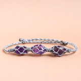 Vòng tay 3 viên đá thạch anh tím Amethyst năng lượng bình yên, giúp giảm stress