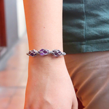 Vòng tay 3 viên đá thạch anh tím Amethyst năng lượng bình yên, giúp giảm stress