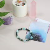Vòng tay kết hợp hạt đá Moss agate và Blue agate