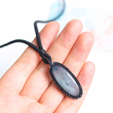 Vòng Cổ Đá Aquamarine Mài Bọc Kiểu Micro Macrame Cho Nam