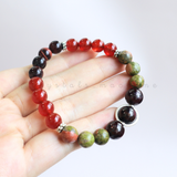 Vòng tay hạt mix đá kết hợp Charm dành cho người mệnh Hỏa (Garnet - Unakite - Carnelian - Tiger's eye)