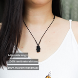 Raw Blacktourmaline macrame necklace | Vòng cổ macrame đá thô Tourmaline đen