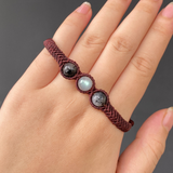 Vòng tay micro macrame đá xà cừ (Labradorite) kết hợp đá thạch anh tóc đen năng lượng bảo vệ