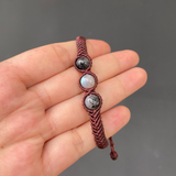 Vòng tay micro macrame đá xà cừ (Labradorite) kết hợp đá thạch anh tóc đen năng lượng bảo vệ