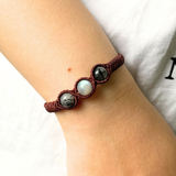 Vòng tay micro macrame đá xà cừ (Labradorite) kết hợp đá thạch anh tóc đen năng lượng bảo vệ
