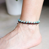 Vòng chân macrame năng lượng tình yêu & bình yên, đá Amazonite