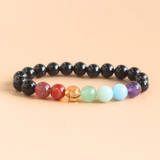 Vòng tay năng lượng bảo vệ và cân bằng đá Black Obsidian và 7 viên đá chakra