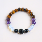 Vòng tay mix hạt Đá Amethyst, Tiger's eye, Black Obsidian và Opalite với Charm Tỏa Sáng