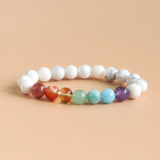 VÒNG TAY NĂNG LƯỢNG TẬP TRUNG VÀ CÂN BẰNG ĐÁ HOWLITE VÀ 7 VIÊN ĐÁ CHAKRA