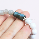 Vòng tay Lu thống Đá Xà Cừ (Labradorite) kết hợp đá Howlite & Blue Agate giúp cho học tập