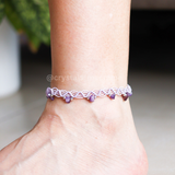 Vòng chân năng lượng bình yêu đá amethyst - họa tiết macrame