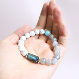 Vòng tay Lu thống Đá Xà Cừ (Labradorite) kết hợp đá Howlite & Blue Agate giúp cho học tập