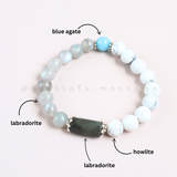 Vòng tay Lu thống Đá Xà Cừ (Labradorite) kết hợp đá Howlite & Blue Agate giúp cho học tập