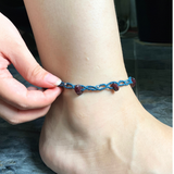 Vòng chân macrame và hạt đá garnet kiểu đơn giản, phụ kiện thời trang với đá
