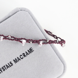 Vòng chân macrame và hạt đá thạch anh trắng (clear quartz) kiểu đơn giản, phụ kiện thời trang với đá