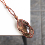 Móc khóa Thạch anh khói - Smokt Quartz với họa tiết Macrame