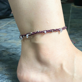 Vòng chân macrame và hạt đá thạch anh trắng (clear quartz) kiểu đơn giản, phụ kiện thời trang với đá