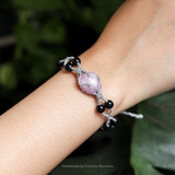 Vòng tay macrame đá kunzite và black obsidian kiểu đặc biệt, quà tặng vòng tay đá độc đáo quí phái làm thủ công