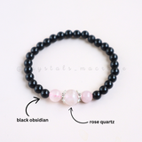 Vòng Tay Tình Yêu & Bảo Vệ kết hợp Charm (Black Obsidian & Rose Quartz)